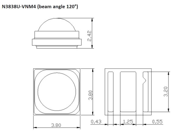 N3838 340nm Series Single chip LEDs - Image 2